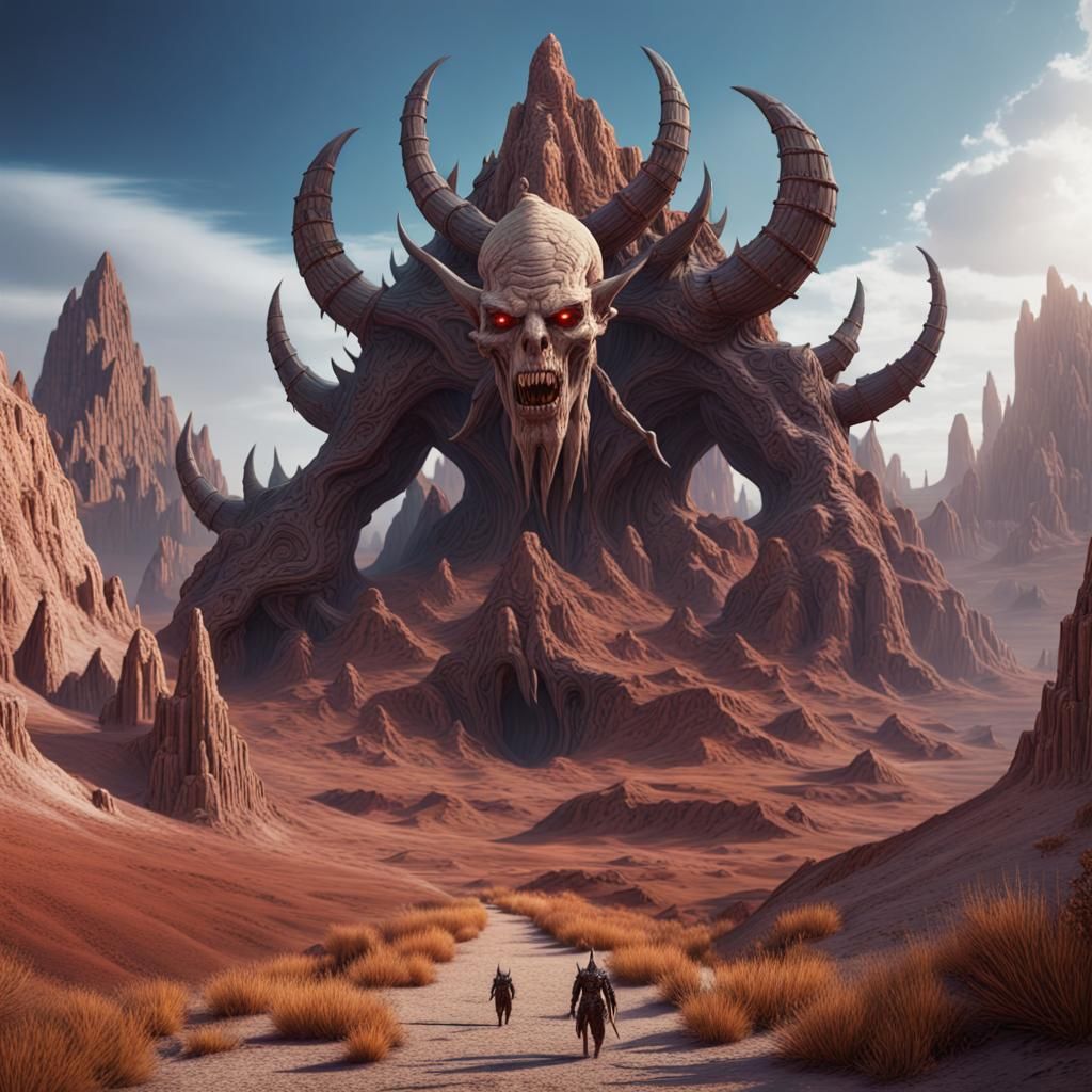 Demonic God in Badlands: Detailed Matte Painting