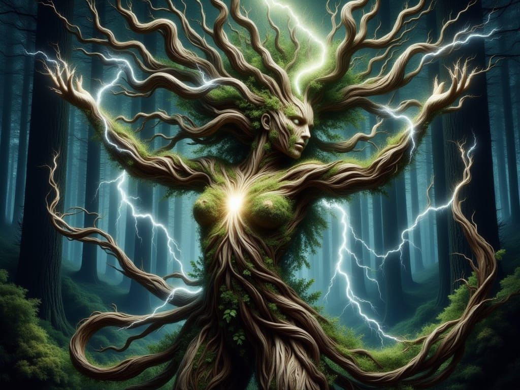 Goddess of the Stormy Forest in Vibrant Woodland Style