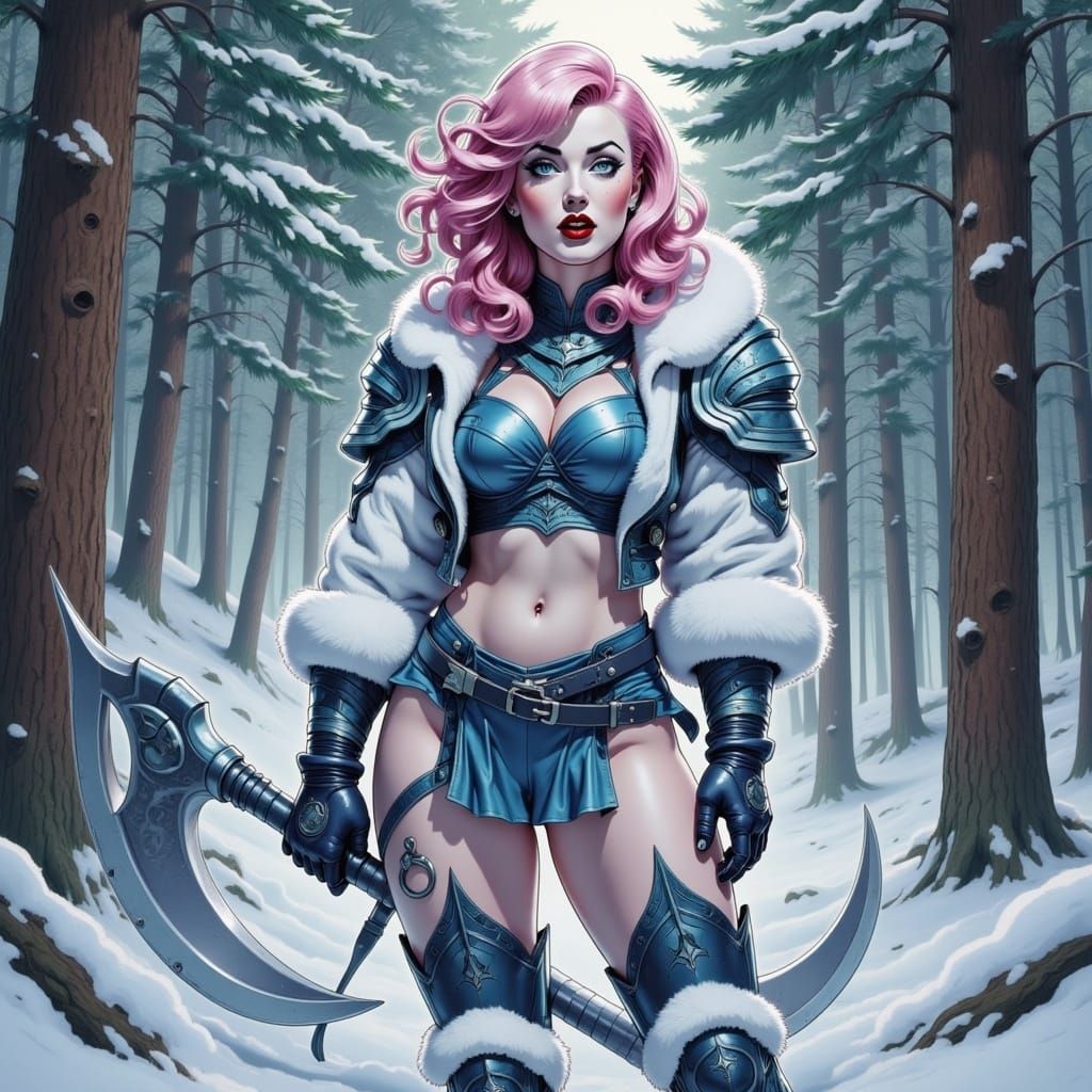 Arctic Huntress in Anime Style with Scythe