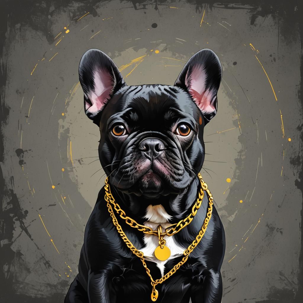 Pop Art Bulldog with Gold Chain