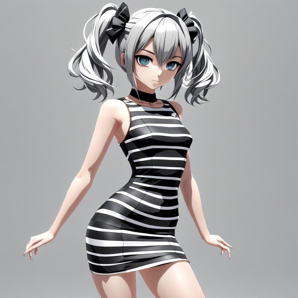 Anime Girl in Black and White Bodycon Dress