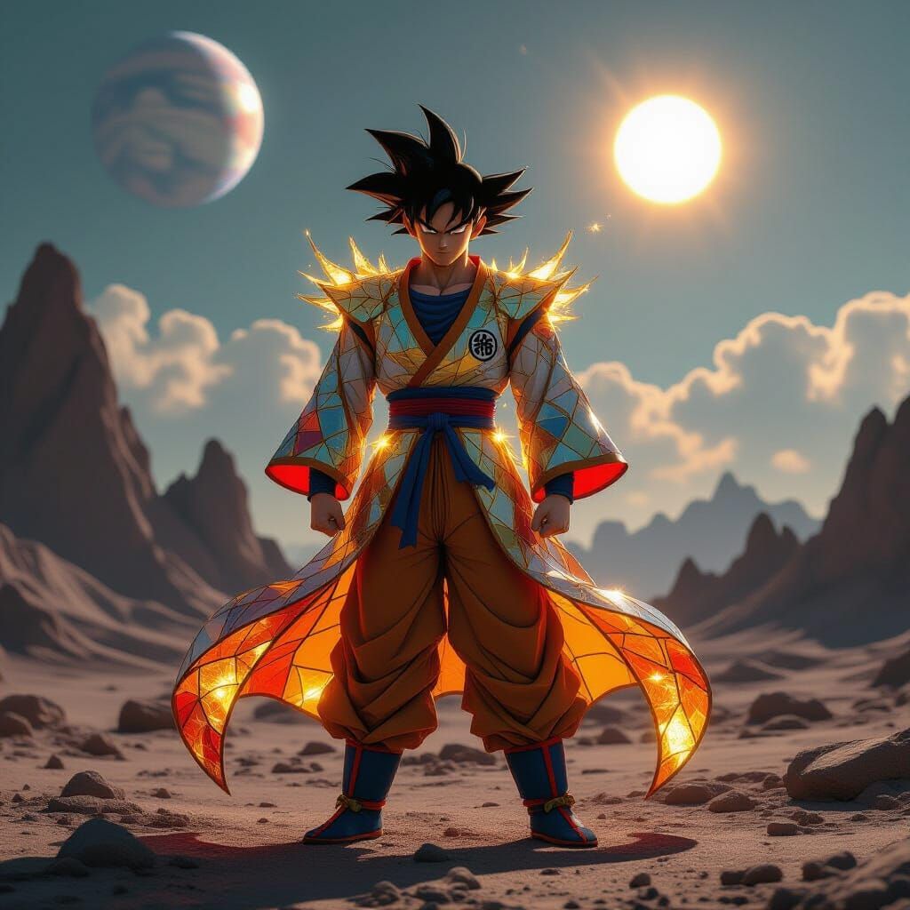 Goku Super Saiyan in Stained Glass Kimono on Alien Planet