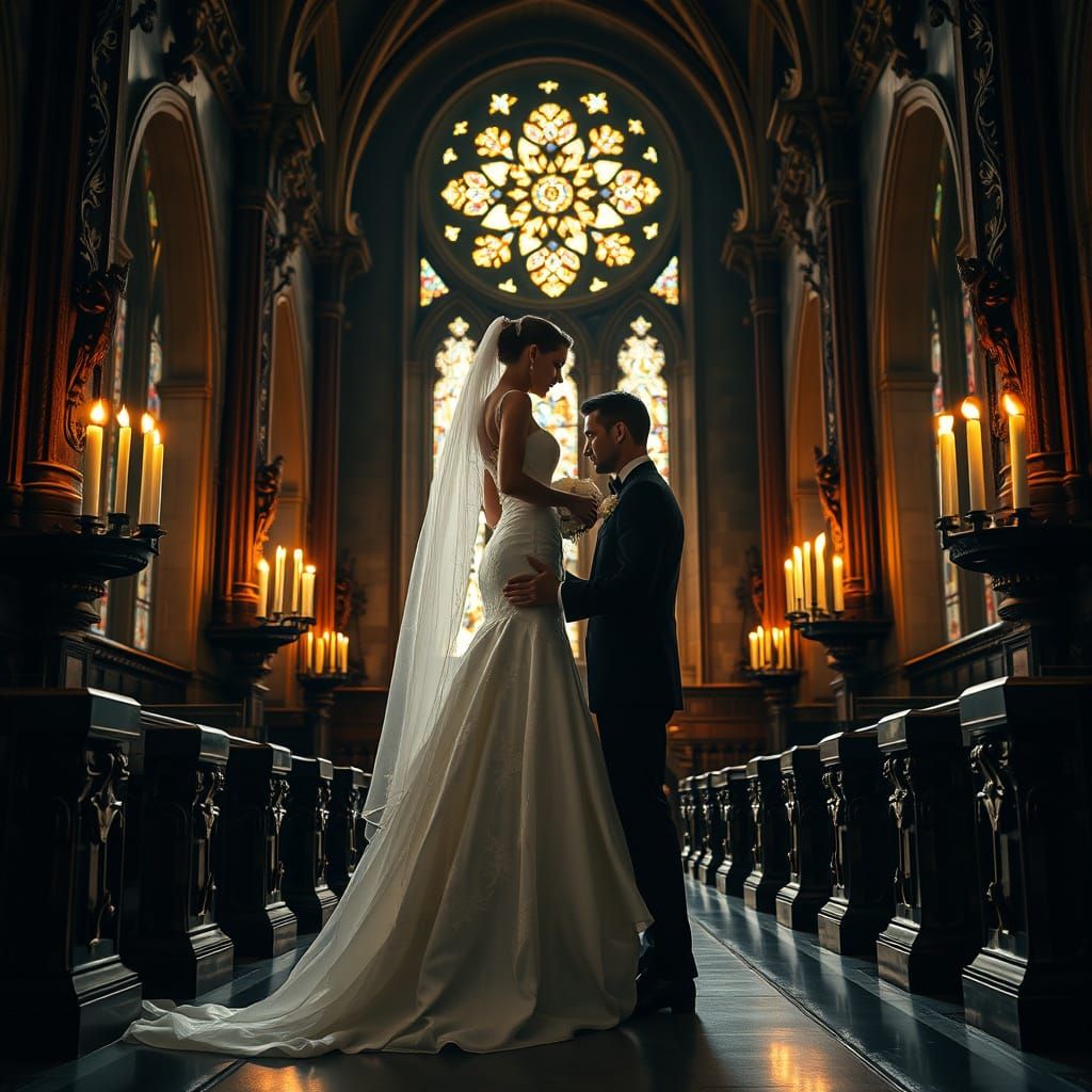 Towering Bride Exchanges Vows with Proud Groom in Ornate Cha...