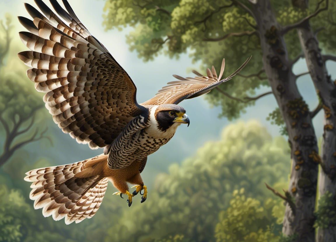 Peregrine Falcon Hunting Rabbit in Gouache Style