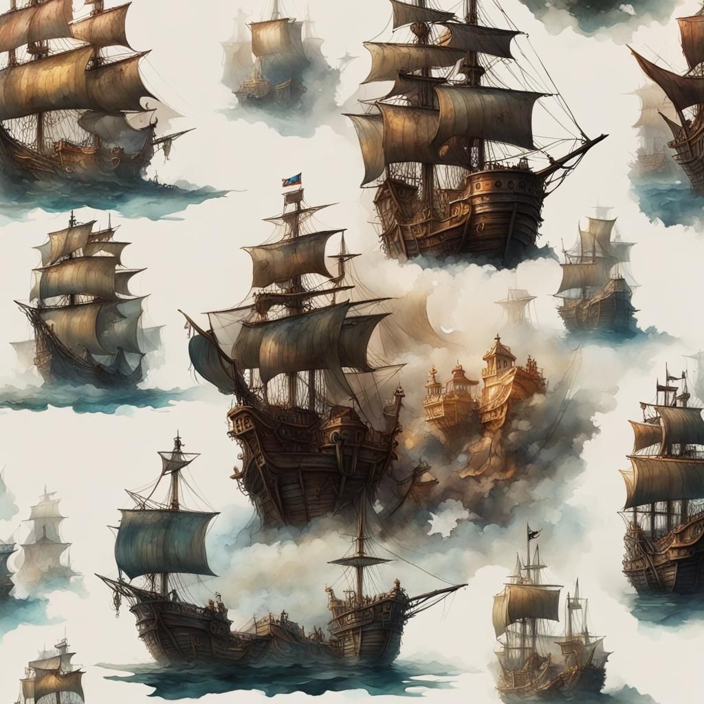 Pirate Scene in Watercolor Style on Vintage Sticker
