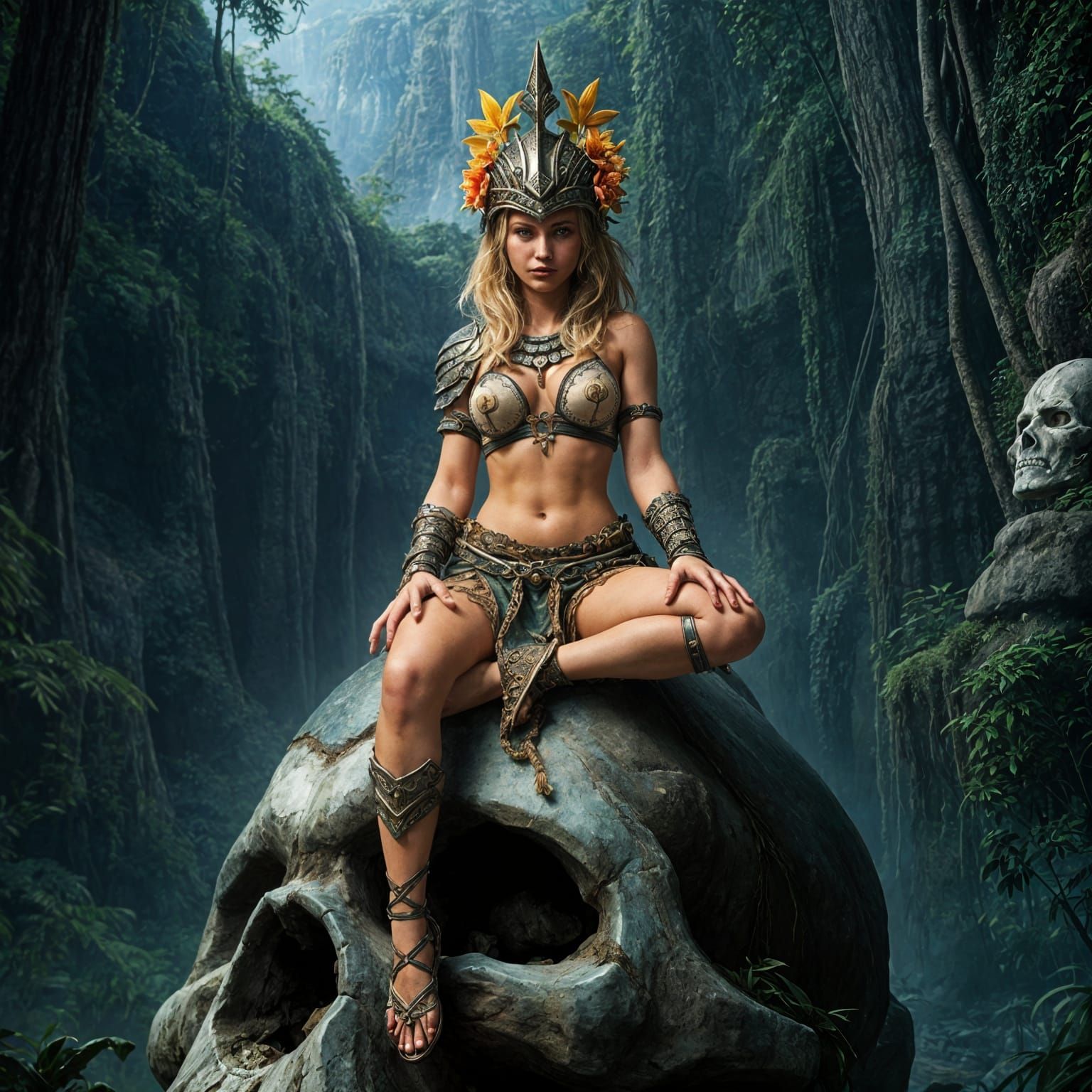 Fantastical Jungle Warrior Princess in Tropical Helmet