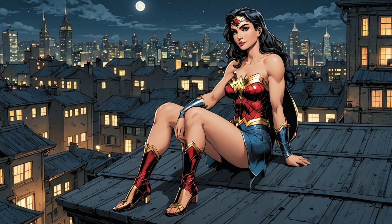 Wonder Woman Barefoot in Gotham, Cel-Shaded Anime Style