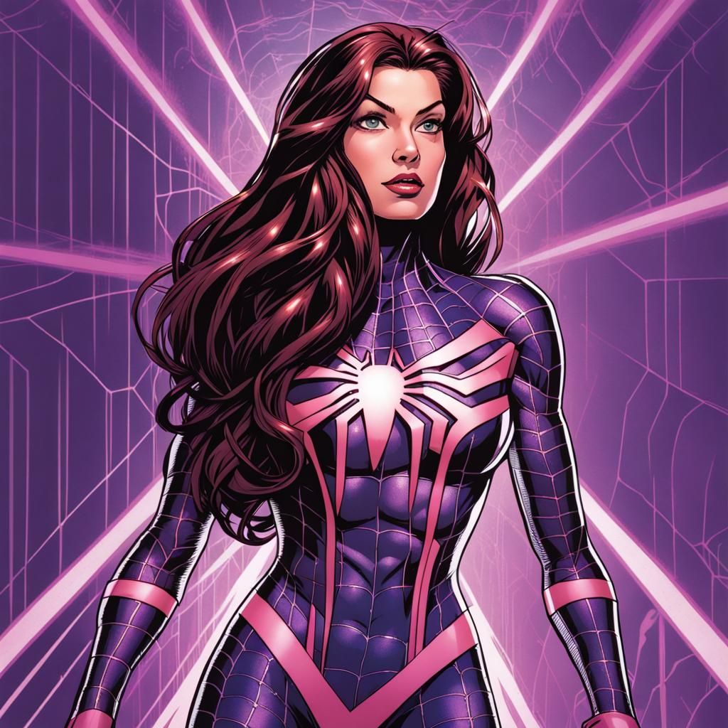 Spiderwoman Comic Book Art in Purple Suit