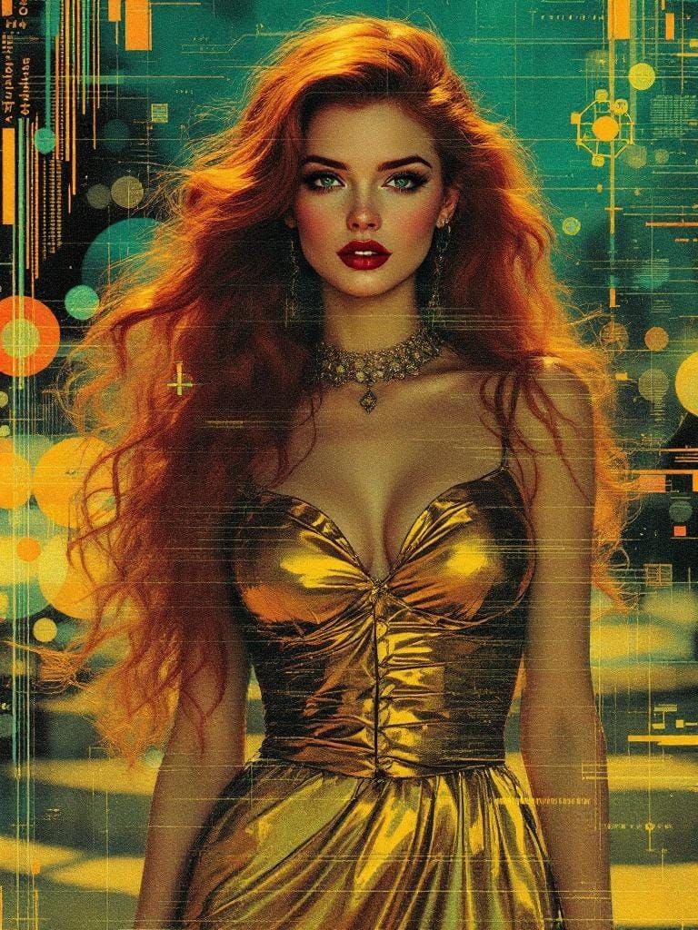 Fractal Glitch Pin-Up in Impressionist Style