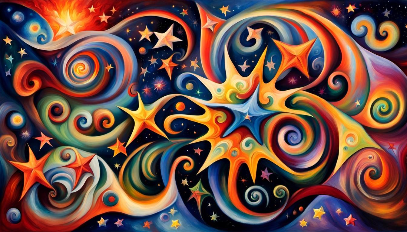 Cosmic Star Dance in Impasto Oil Style
