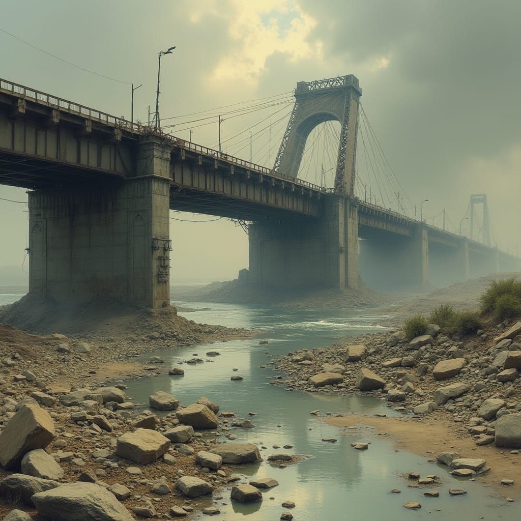 Earthquake Devastation: Collapsed Bridge in Apocalyptic Land...