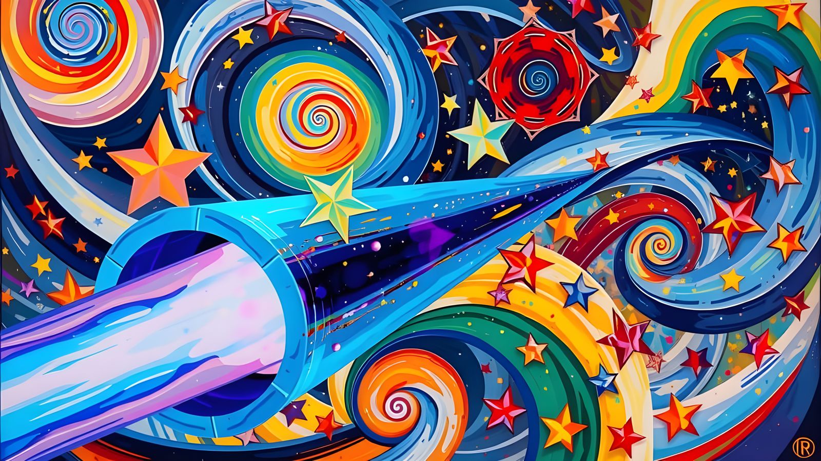 Reflective Cylinder Mirrors Plasma Vortex in Impasto Style