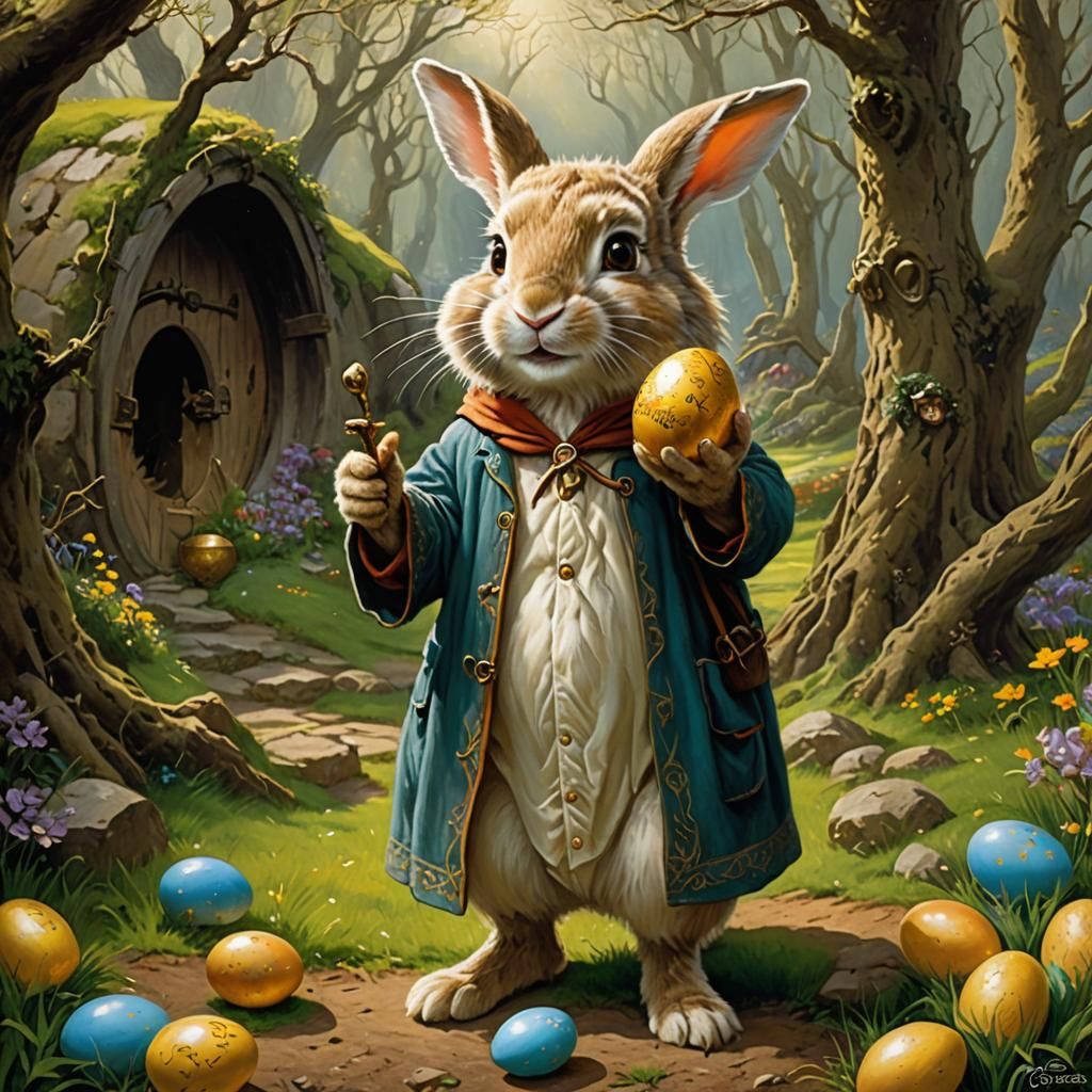 Hobbit Easter Bunny with Golden Ring Egg
