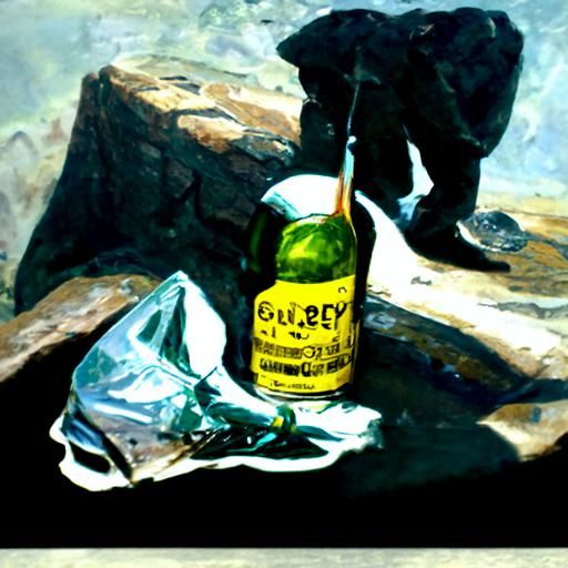 Realistic Oil Painting of a Broken Bottle