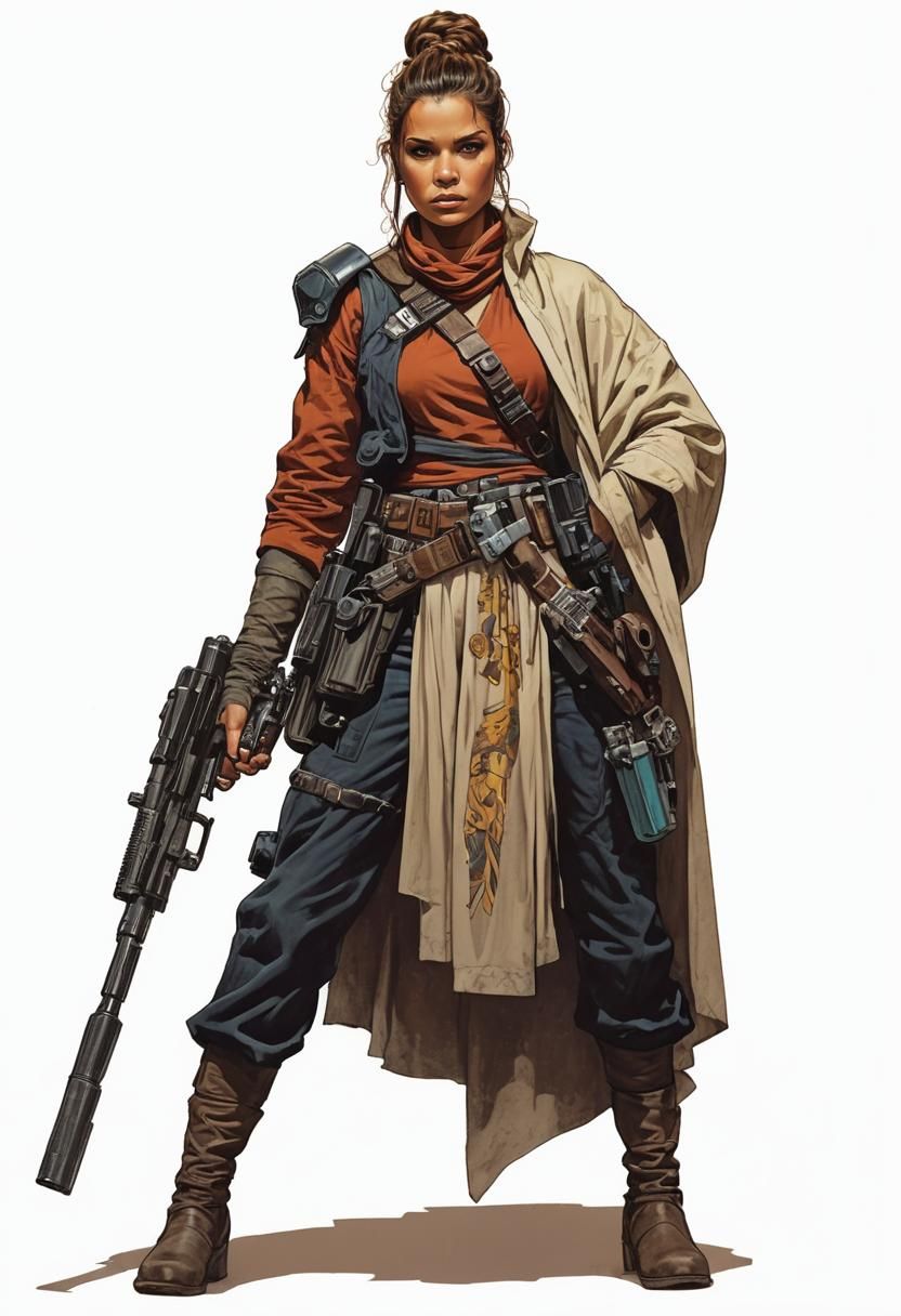 Female Thug with Blaster Pistol in Heroic Fantasy Style