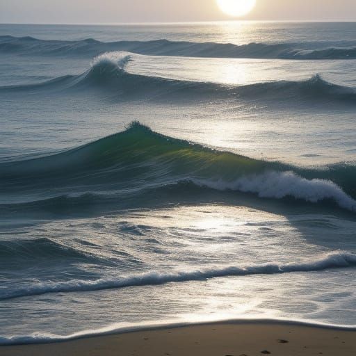 Sunlit Beach Scene in Impressionist Style