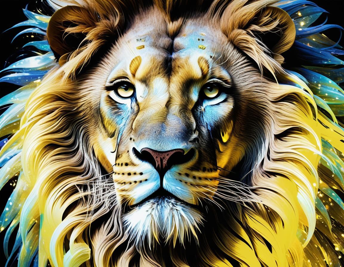 Ethereal Abstract Lion in Geometric Steampunk Style