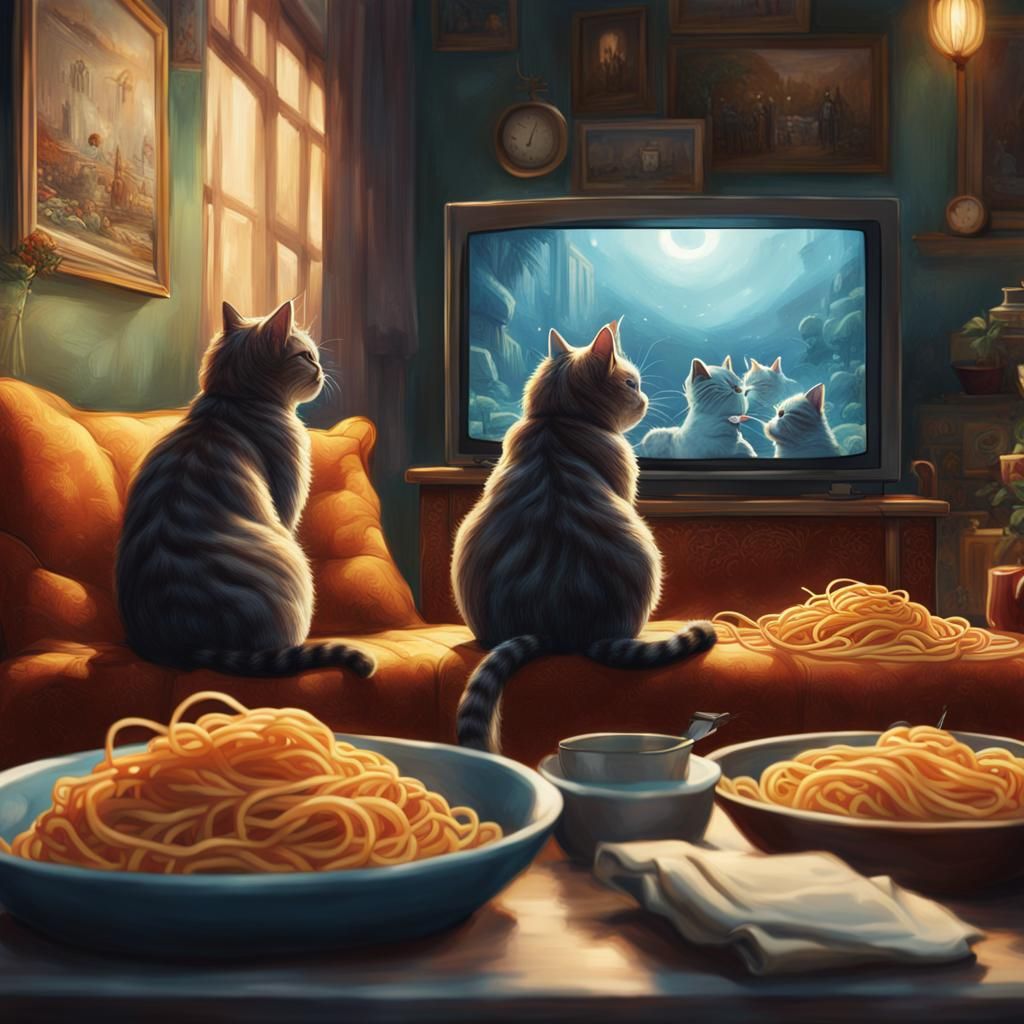 Cats Watch TV: Detailed Matte Painting