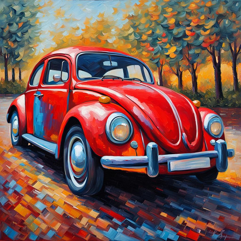 Red Beetle in Expressionist Oil Painting