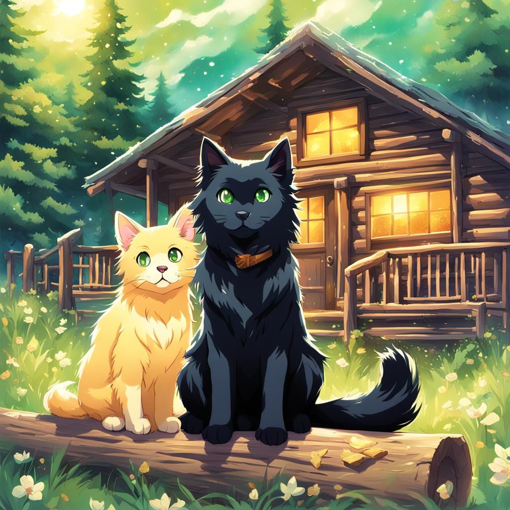 Black Cat and Golden Retriever: Anime Book Cover