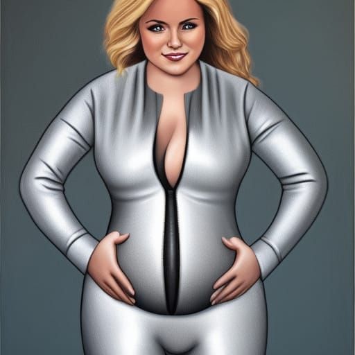 Pregnant Blonde in Silver Catsuit Portrait