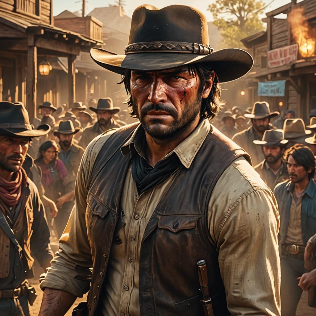 Dramatic Western Shootout with Cowboy in Rembrandt Style