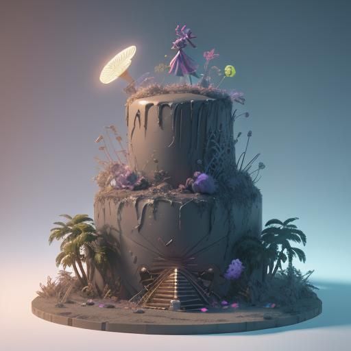 Colorful Cake Sculpture in 3D Digital Art