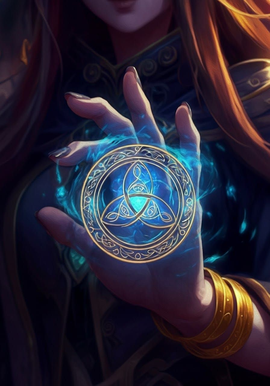 Glowing Triquetra Symbol in High Fantasy Anime Style