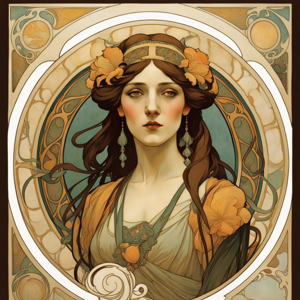 Art Nouveau Woman in Style of Alphonse Mucha