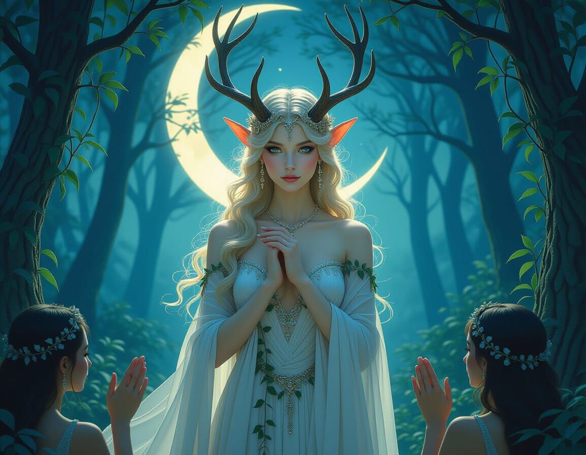 Faun Goddess in Twilight Forest, Ethereal Fantasy Art
