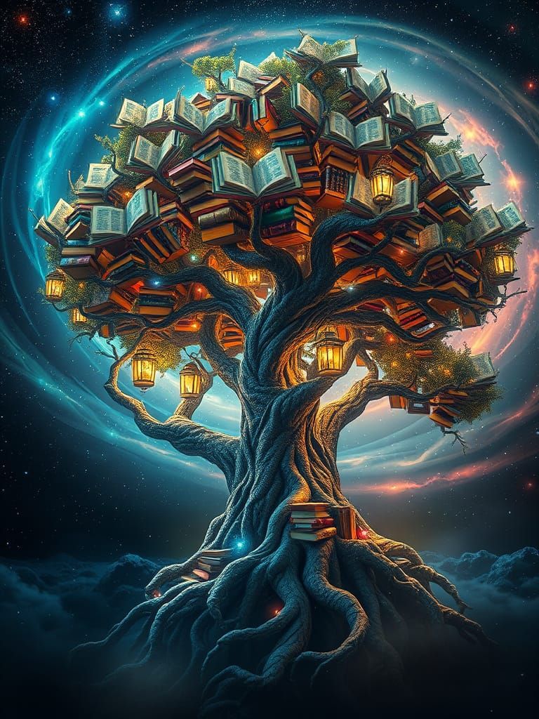 Ethereal Tree of Knowledge in a Celestial Vortex