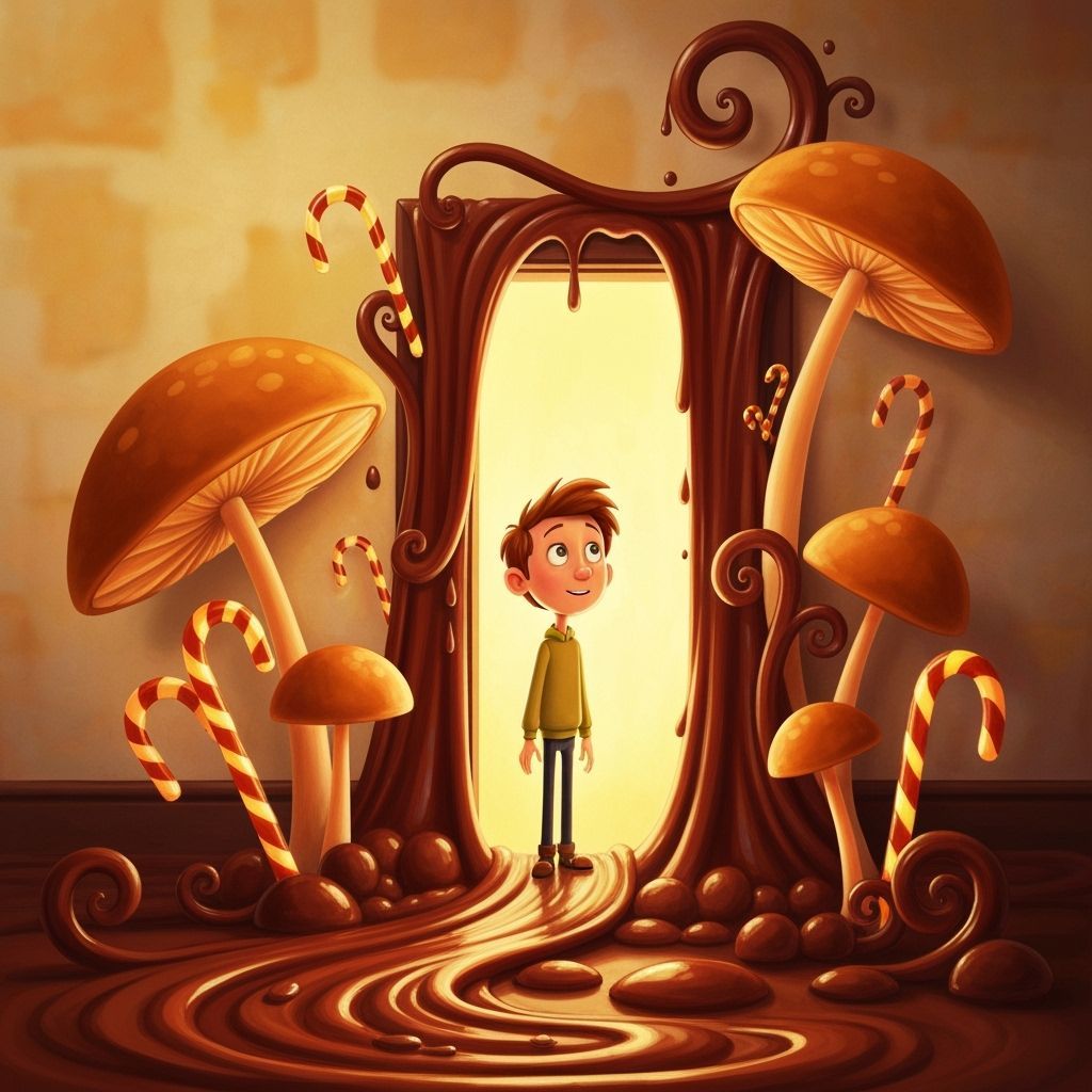 Charlie Bucket's Chocolate Dreamscape in Whimsical Cartoon S...