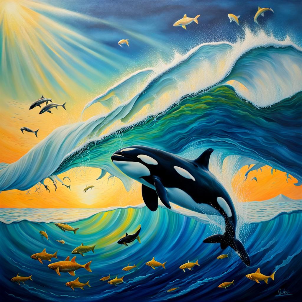 Orca in Ocean: A Vivid Oil Painting
