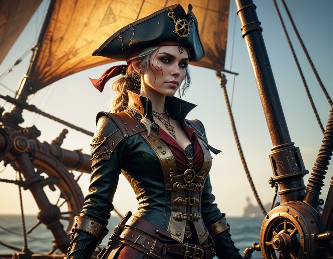 Steampunk Elf Pirate Masterpiece in Dye-Transfer Style