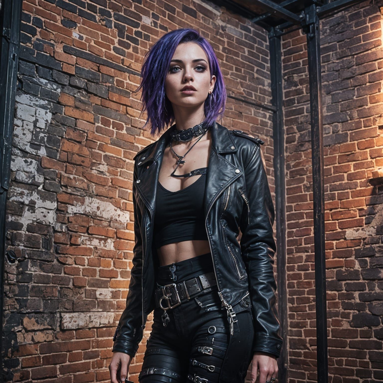 Detailed Cybergoth Girl in Loft, Digital Art