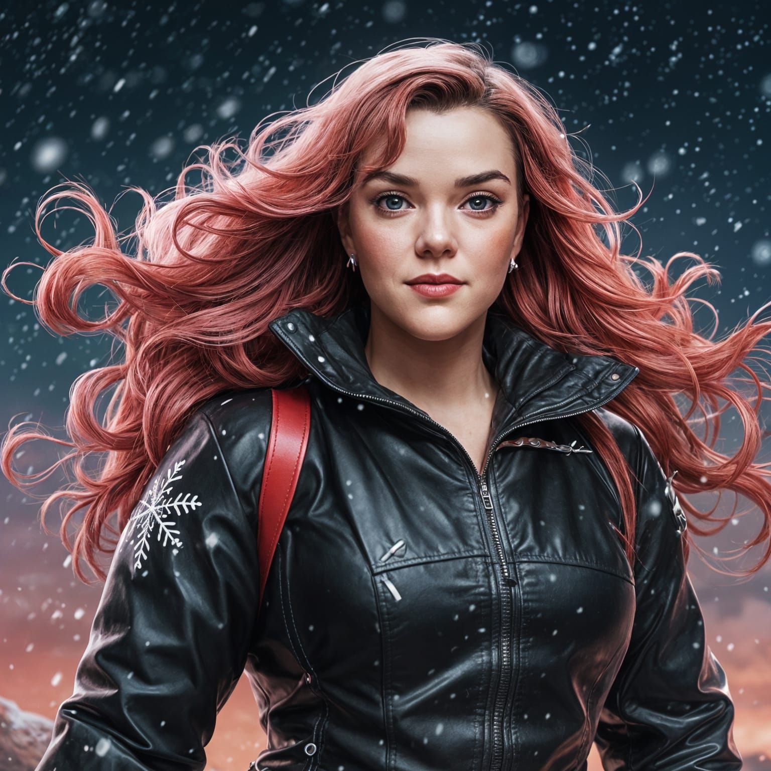 Anime Woman with Pink Hair in Starry Sky