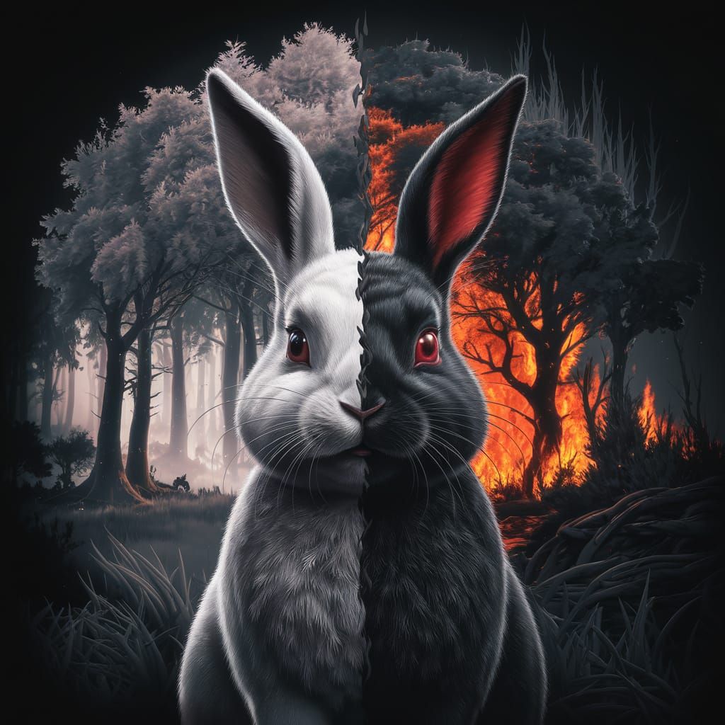 Dual Nature: Light and Dark Bunny Concept Art