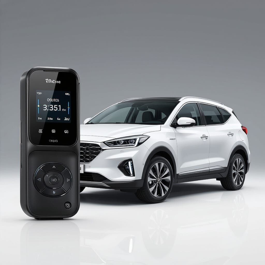 Bright Blue Electric Car in Cityscape, Concept Art Style