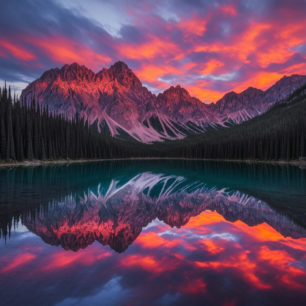 Serene Lake Reflects Dramatic Mountain Landscape at Dusk
