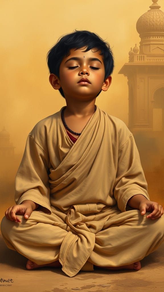 Serene Young Monk in Indian-Inspired Landscape