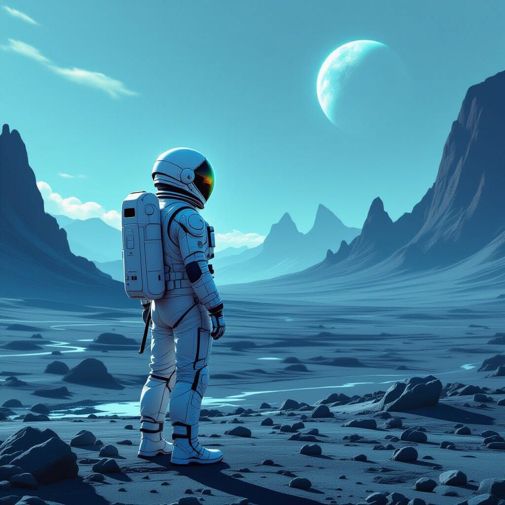 Astronaut on Alien Planet in Haunting Sci-Fi Style