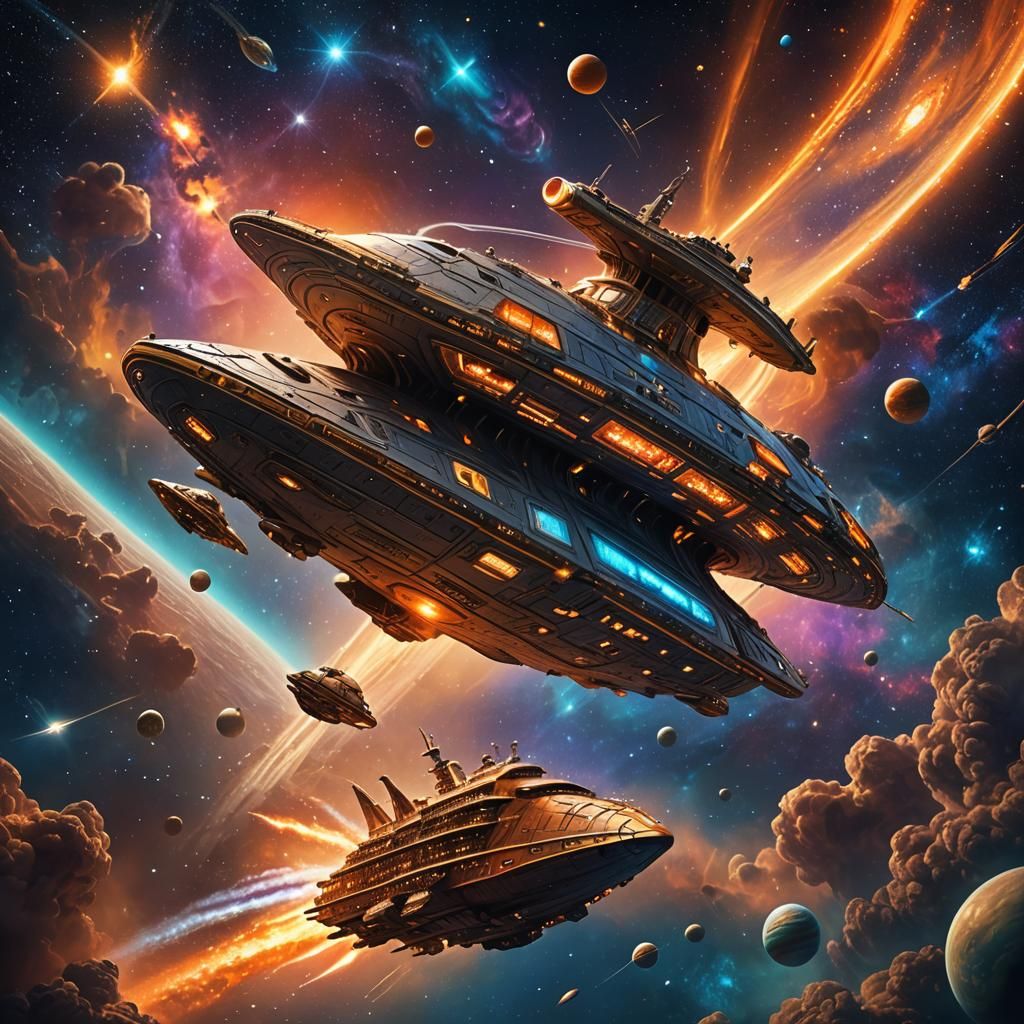 Spaceship Soaring Through Galaxy: Digital Matte Painting