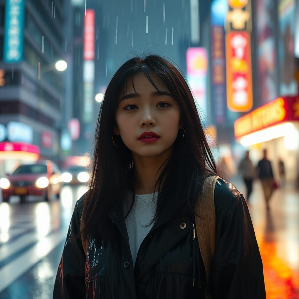 K-Pop Girl Finds Empowerment in Neon Rain