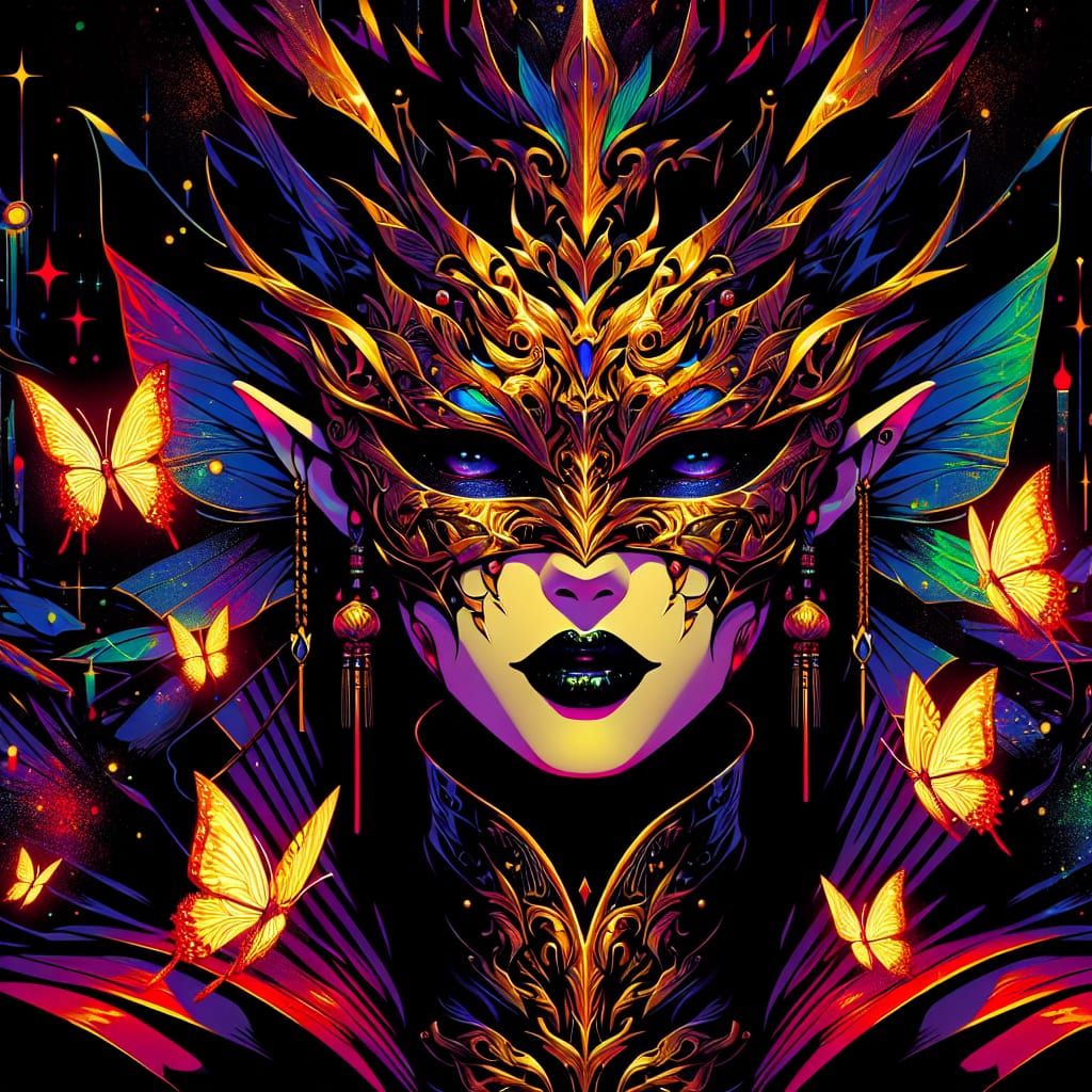 Goth Elf Spy with Butterfly Mask in Anime Style