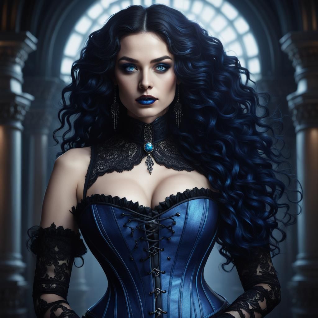 Gothic Corset: Raven-Haired Beauty in Matte Painting