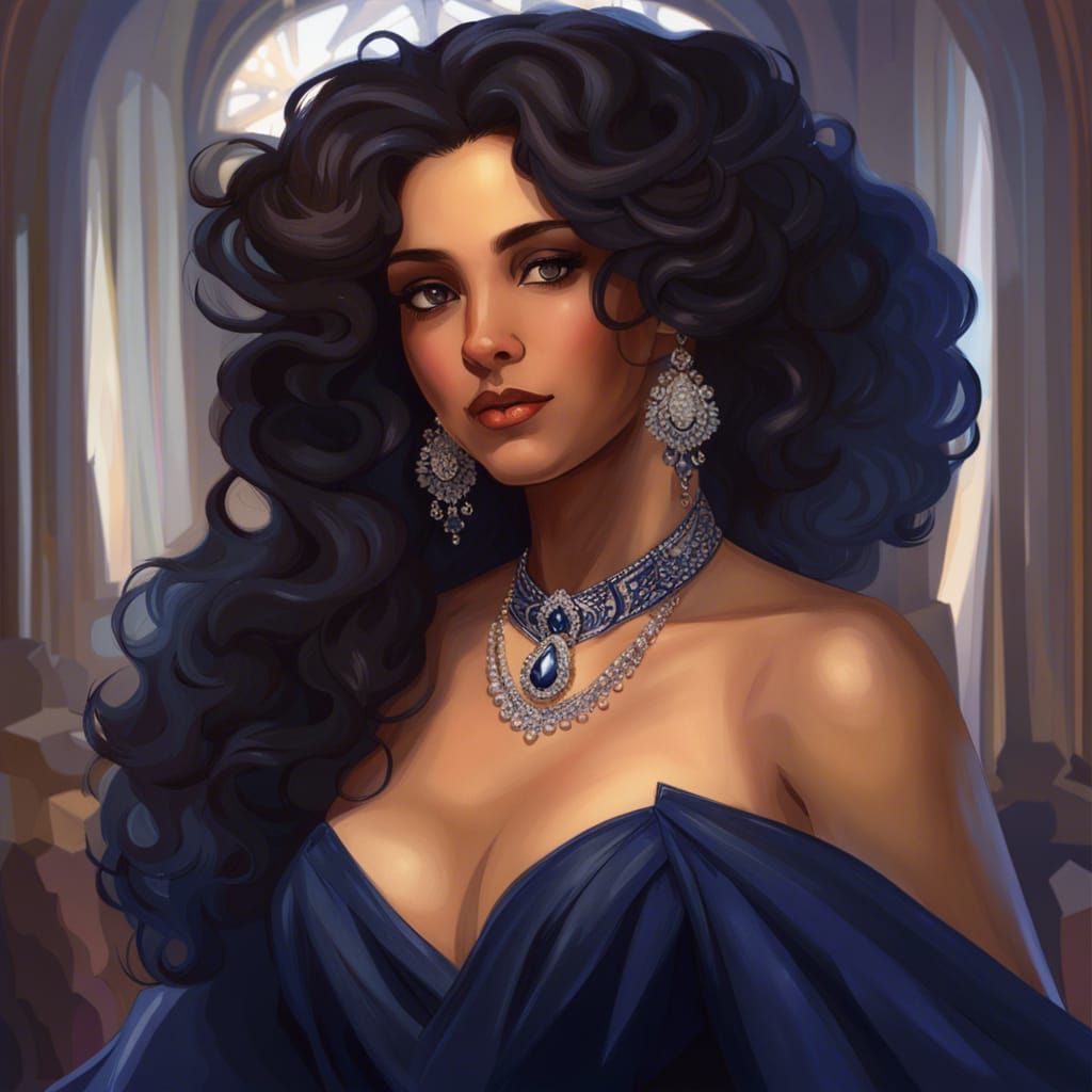 Elegant Woman in Blue Gown, Hyperdetailed Portrait