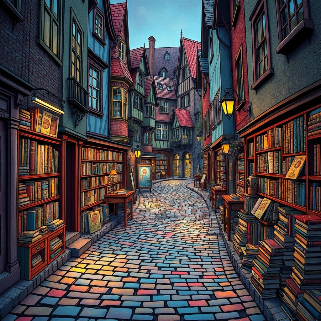 Whimsical Street Transformed into a River of Colorful Book S...