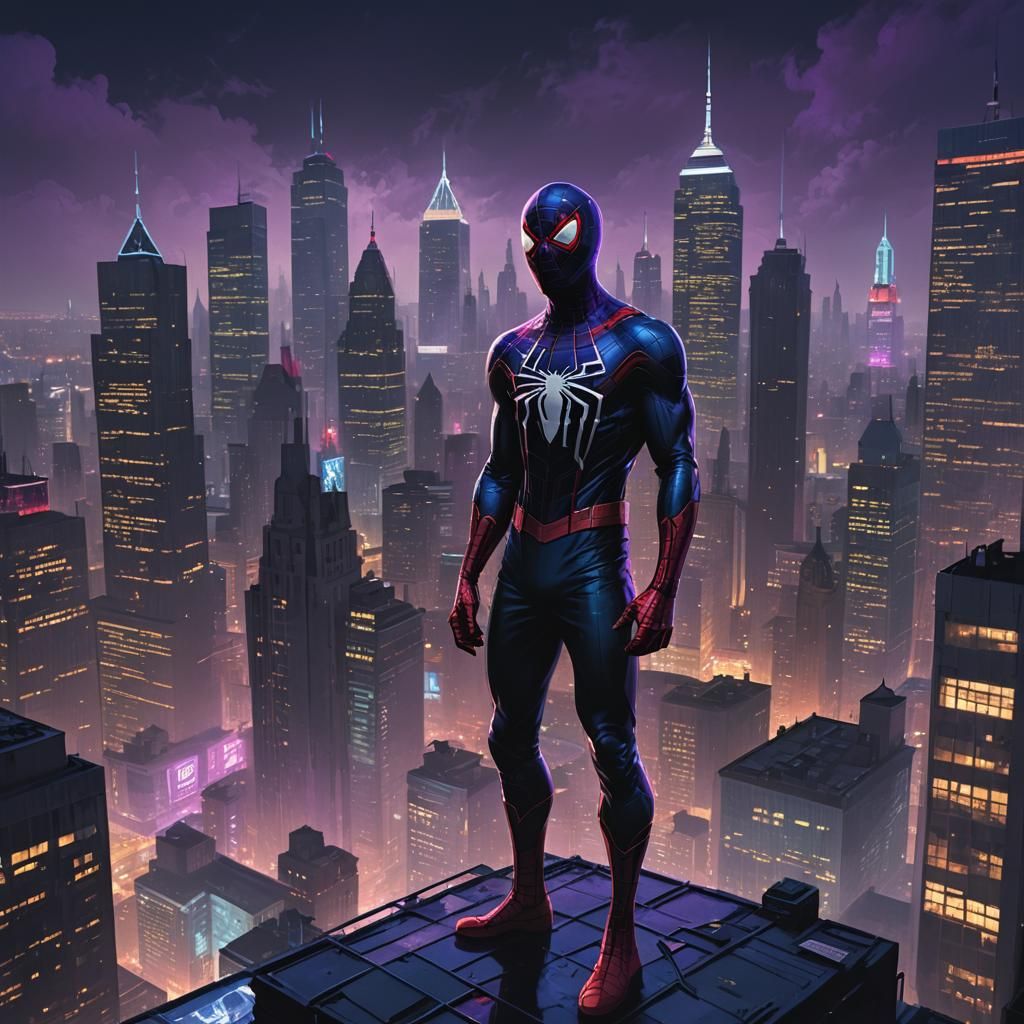 Spider-Man on Gothic Skyscraper: Dark Fantasy Concept