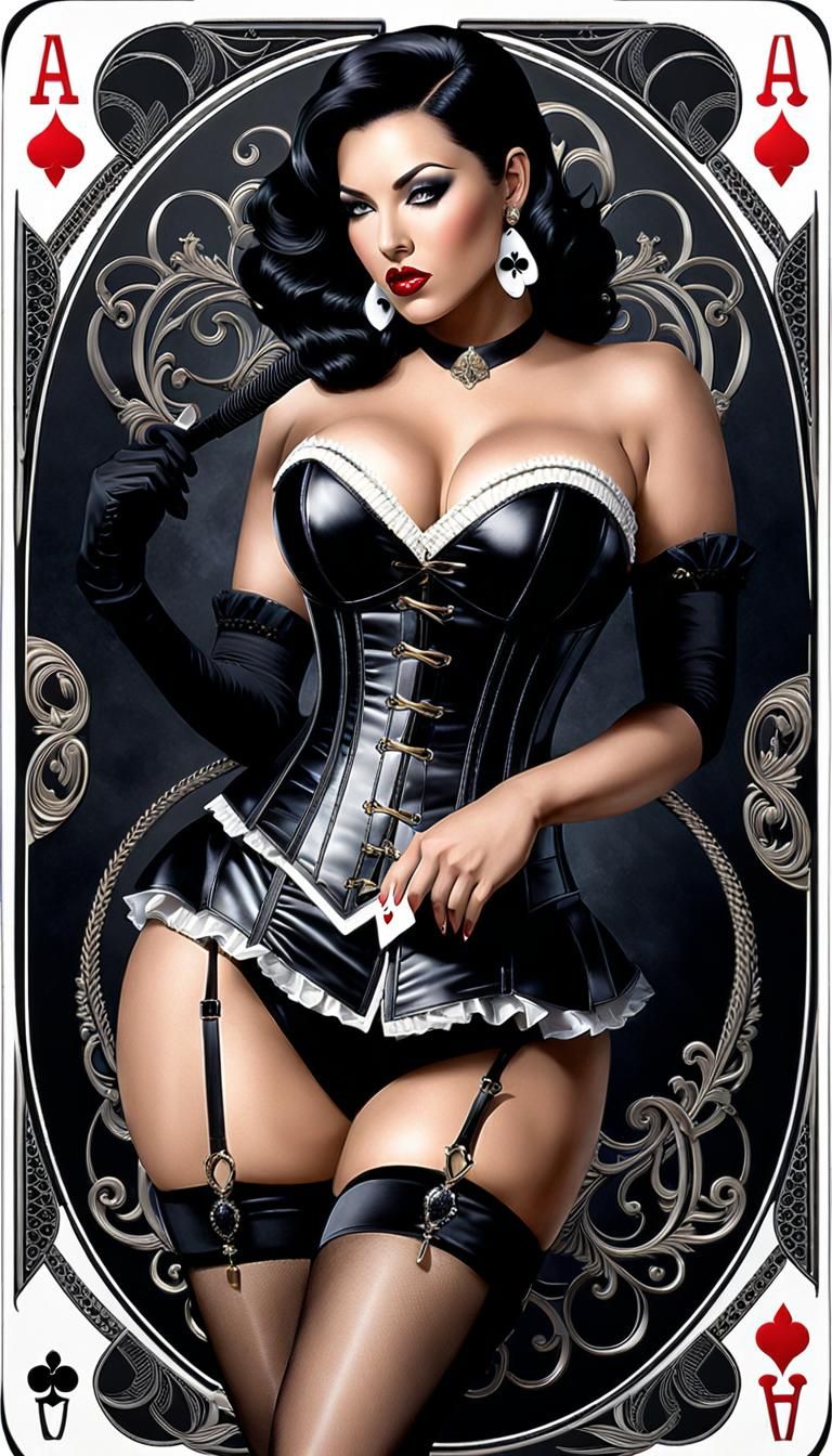 Pinup Girl with Ace of Clubs in Hyperrealistic Style