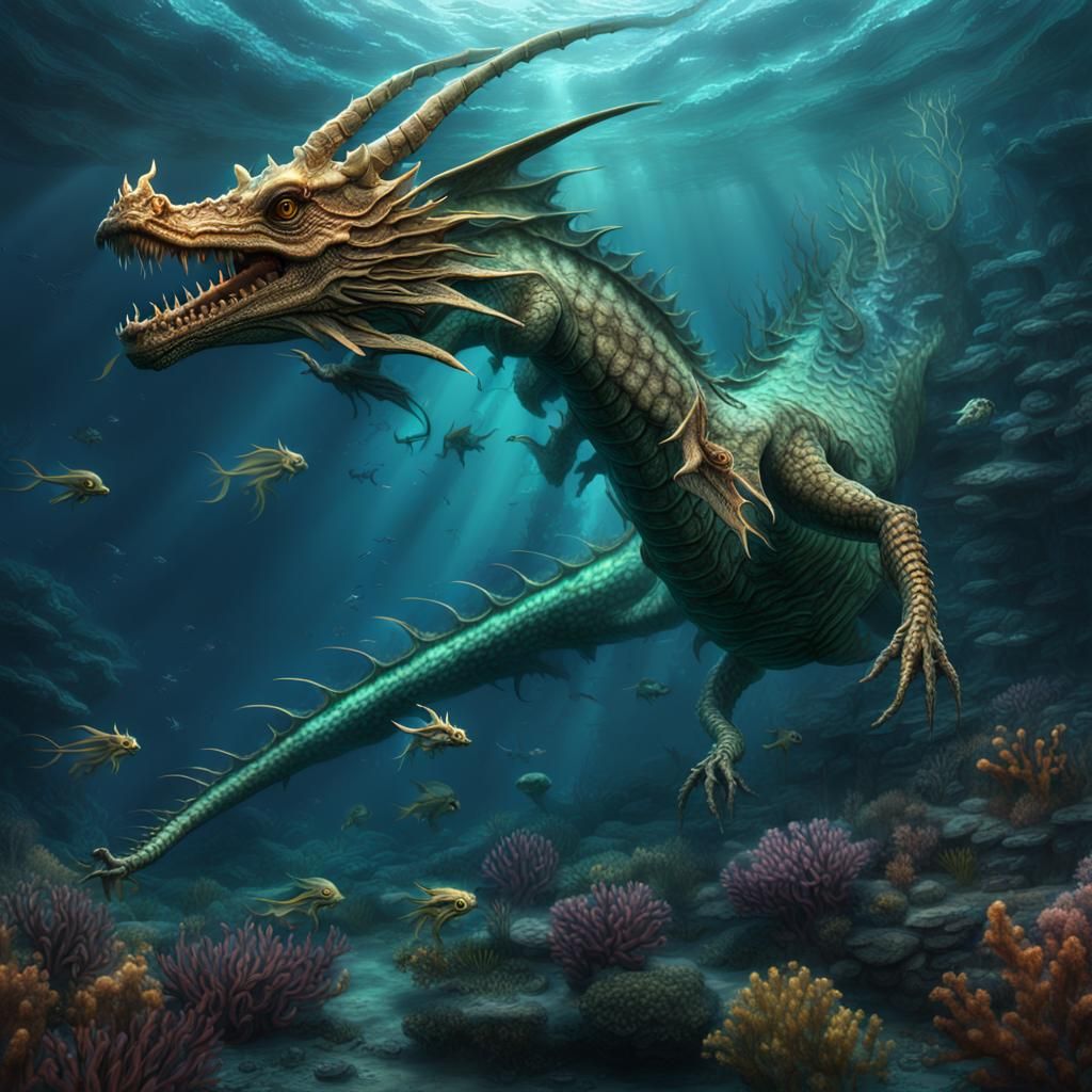 Epic Underwater Sea Dragon Digital Painting
